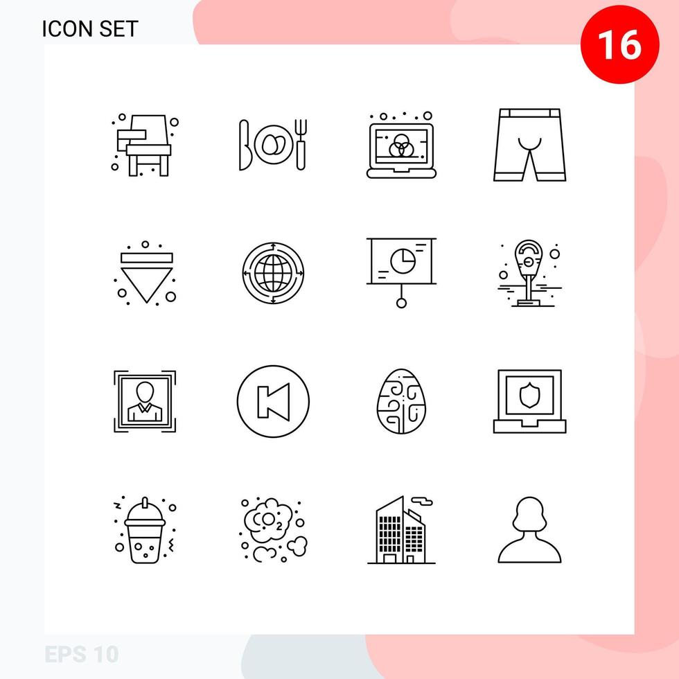 Set of 16 Modern UI Icons Symbols Signs for arrow dress color clothing accessories Editable Vector Design Elements