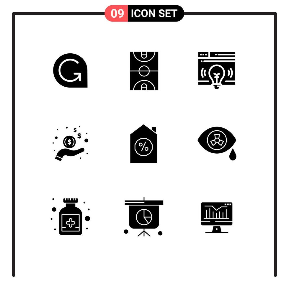 9 Creative Icons Modern Signs and Symbols of house money sports income bulb Editable Vector Design Elements