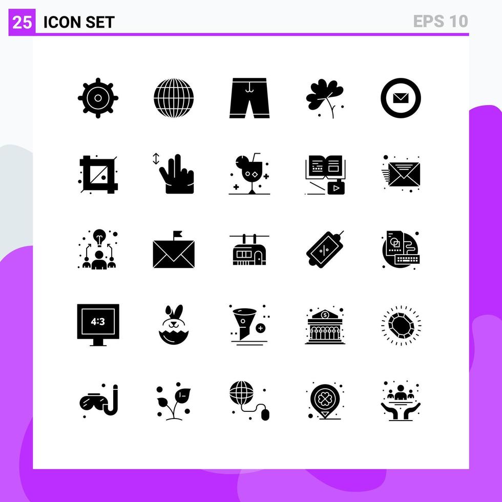 Mobile Interface Solid Glyph Set of 25 Pictograms of stamps ribbon dress mail flower Editable Vector Design Elements