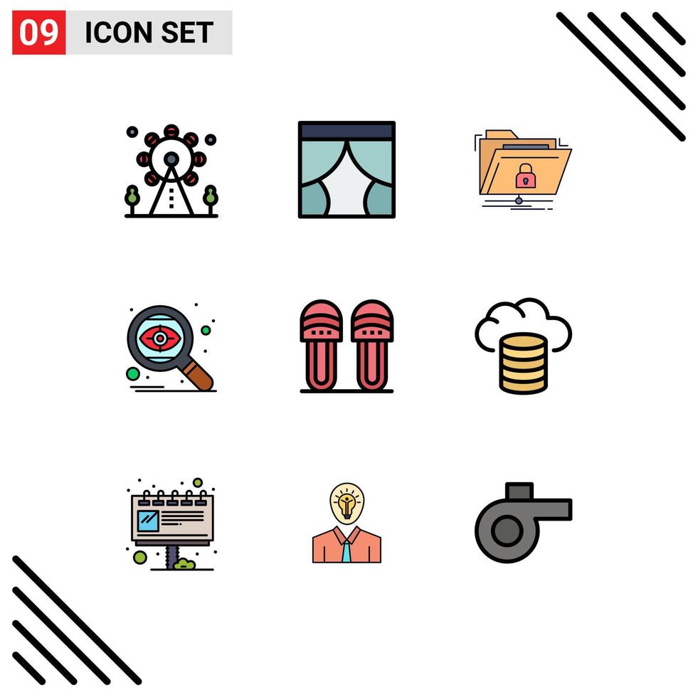 Filledline Flat Color Pack of 9 Universal Symbols of eye seo window search network Editable Vector Design Elements