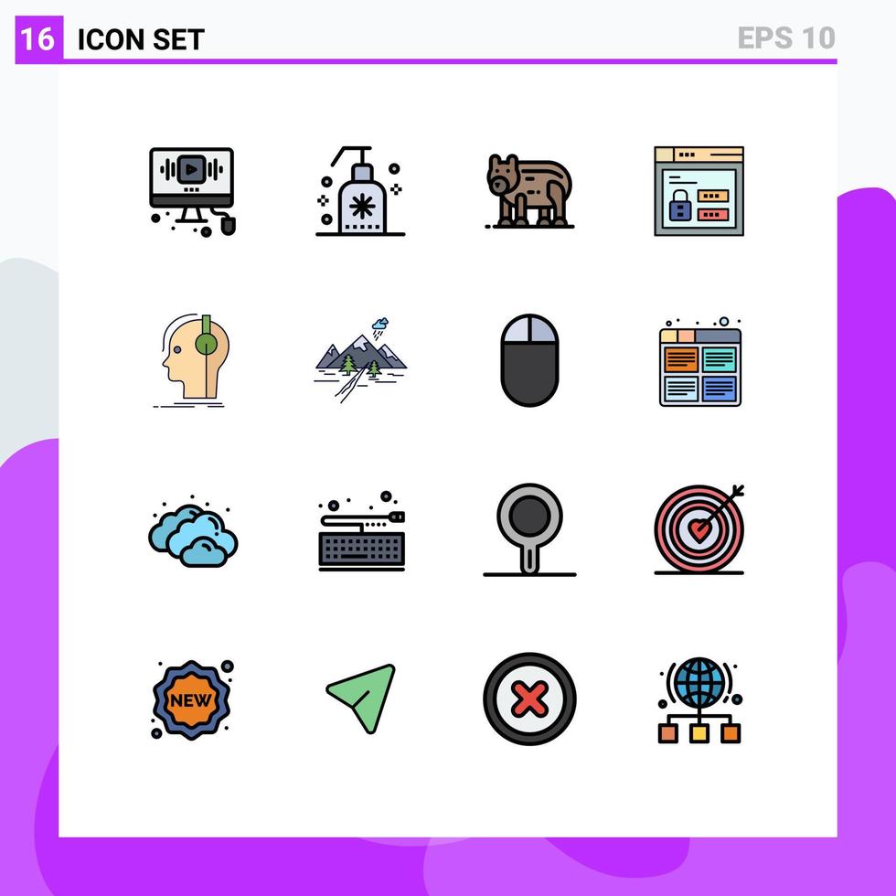 Pack of 16 Modern Flat Color Filled Lines Signs and Symbols for Web Print Media such as composer louck spa web canada Editable Creative Vector Design Elements