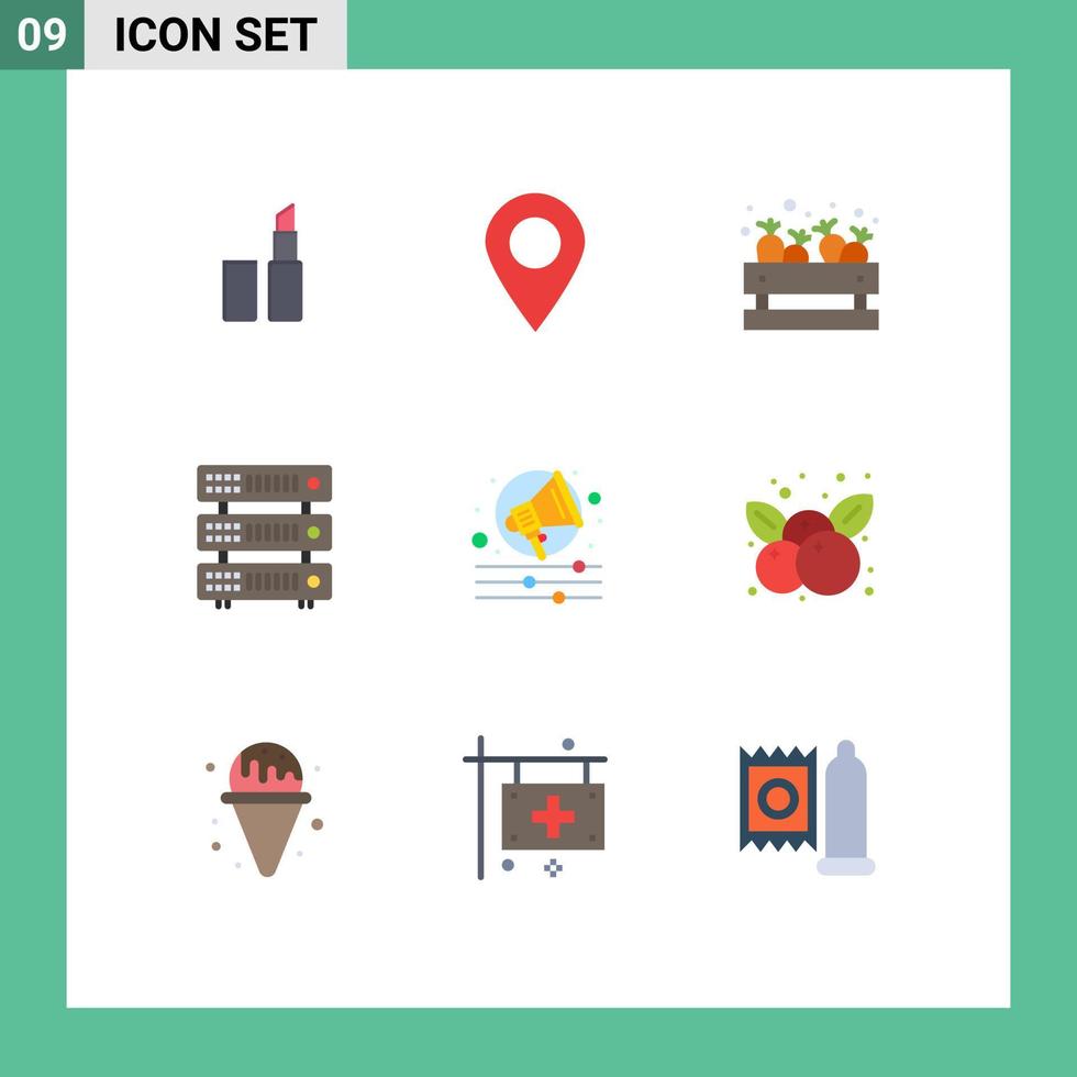 9 Universal Flat Color Signs Symbols of shout alert shopping hosting rack Editable Vector Design Elements