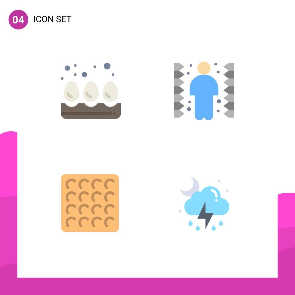 Group of 4 Flat Icons Signs and Symbols for breakfast waffle challenge task weather Editable Vector Design Elements