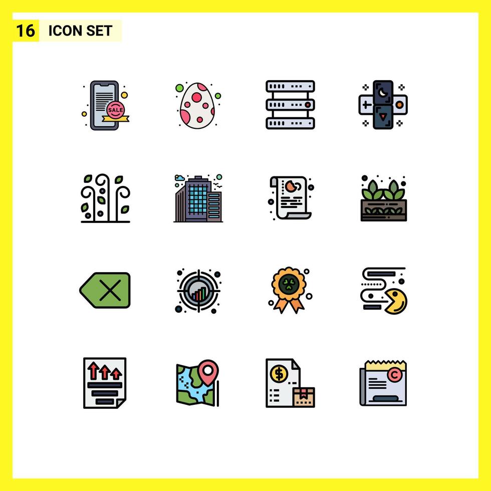 User Interface Pack of 16 Basic Flat Color Filled Lines of leaves zodiac database tarot astrology Editable Creative Vector Design Elements