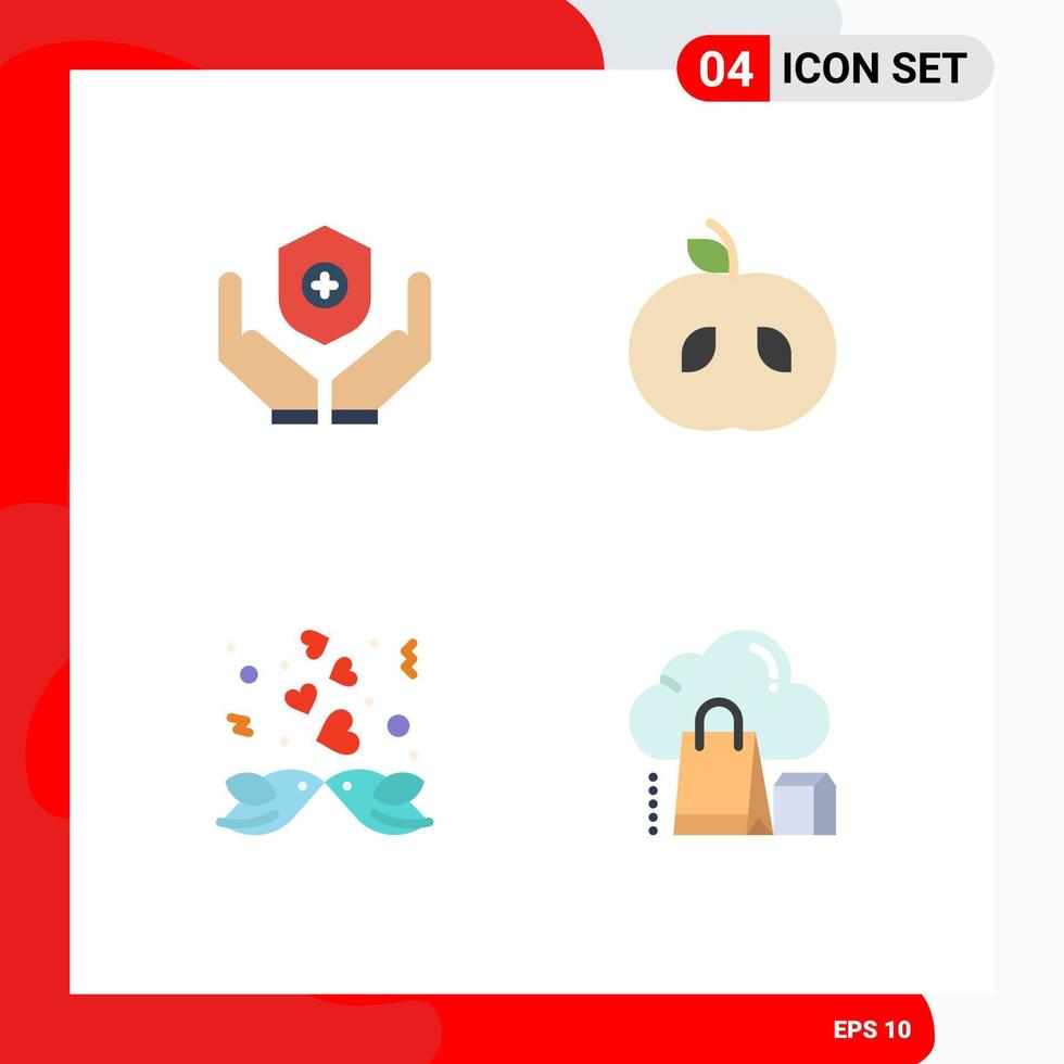 Pack of 4 Modern Flat Icons Signs and Symbols for Web Print Media such as medical heart handcare fruit cloud Editable Vector Design Elements