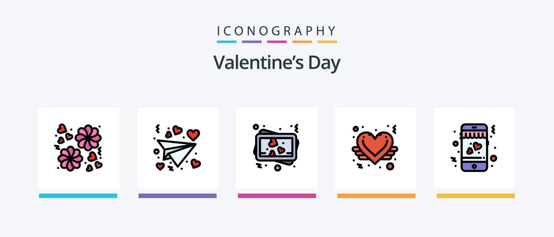 Valentines Day Line Filled 5 Icon Pack Including love. flask. love. wine. night. Creative Icons Design vector