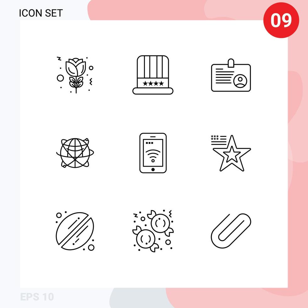 Group of 9 Outlines Signs and Symbols for world internet card global business Editable Vector Design Elements