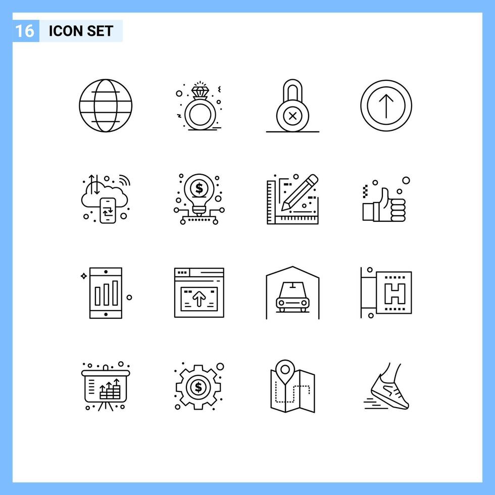 Outline Pack of 16 Universal Symbols of c digital cloud lock business arrow Editable Vector Design Elements
