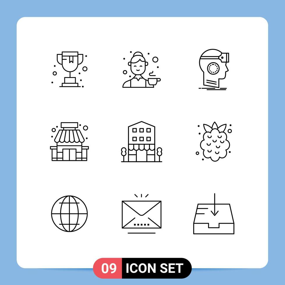 Outline Pack of 9 Universal Symbols of buildings store vr shop virtual Editable Vector Design Elements