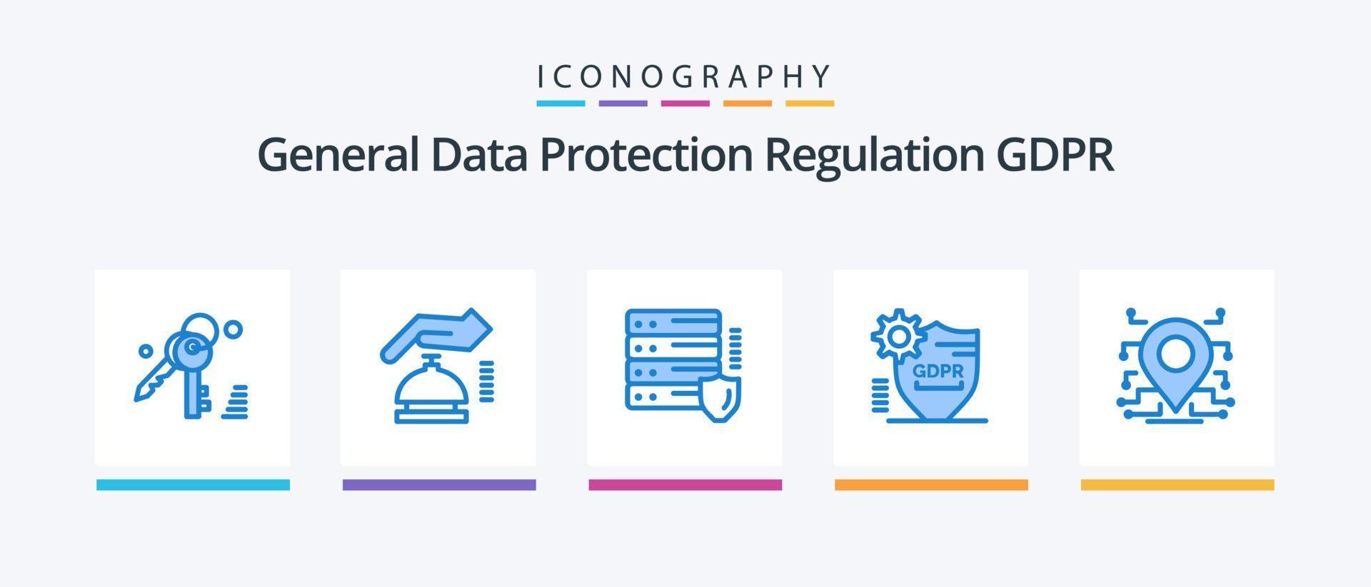 Gdpr Blue 5 Icon Pack Including processor. security. network. secure. locked. Creative Icons Design vector