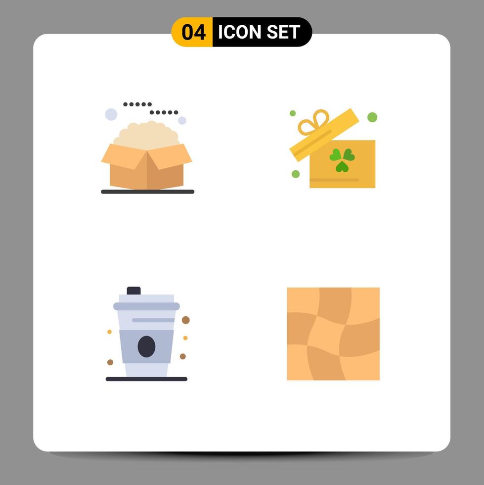 conjunto moderno de 4 iconos y símbolos planos, como paquetes de bebidas en caja, caja que distorsiona elementos de diseño vectorial editables vector