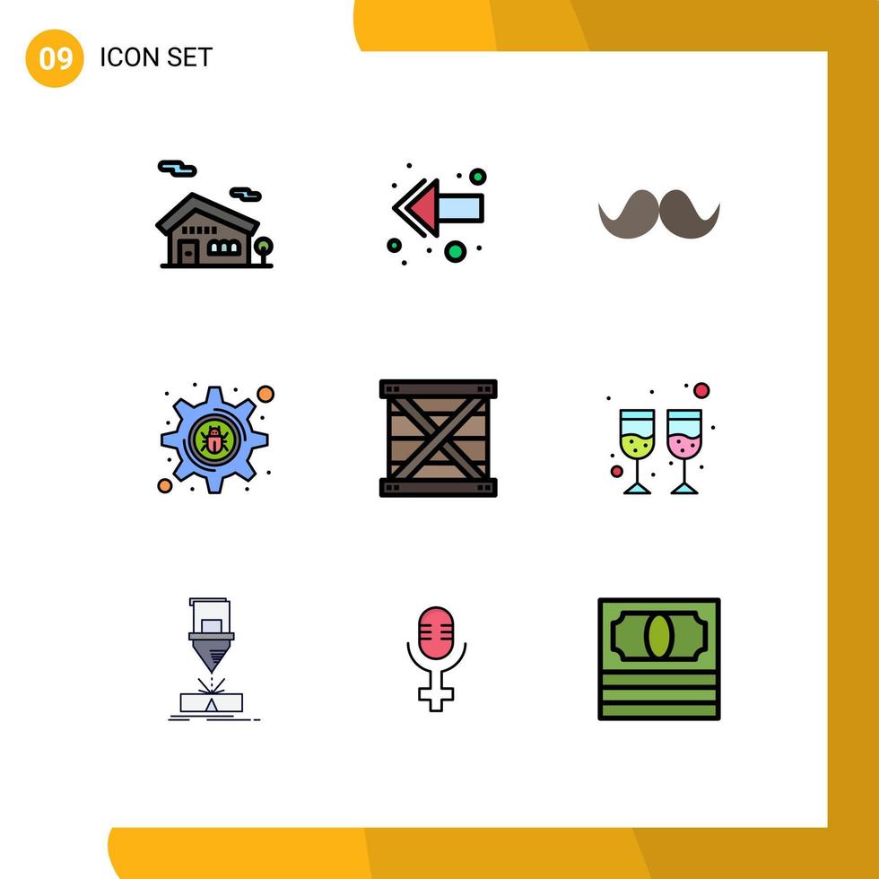 9 User Interface Filledline Flat Color Pack of modern Signs and Symbols of development coding movember box hacker Editable Vector Design Elements