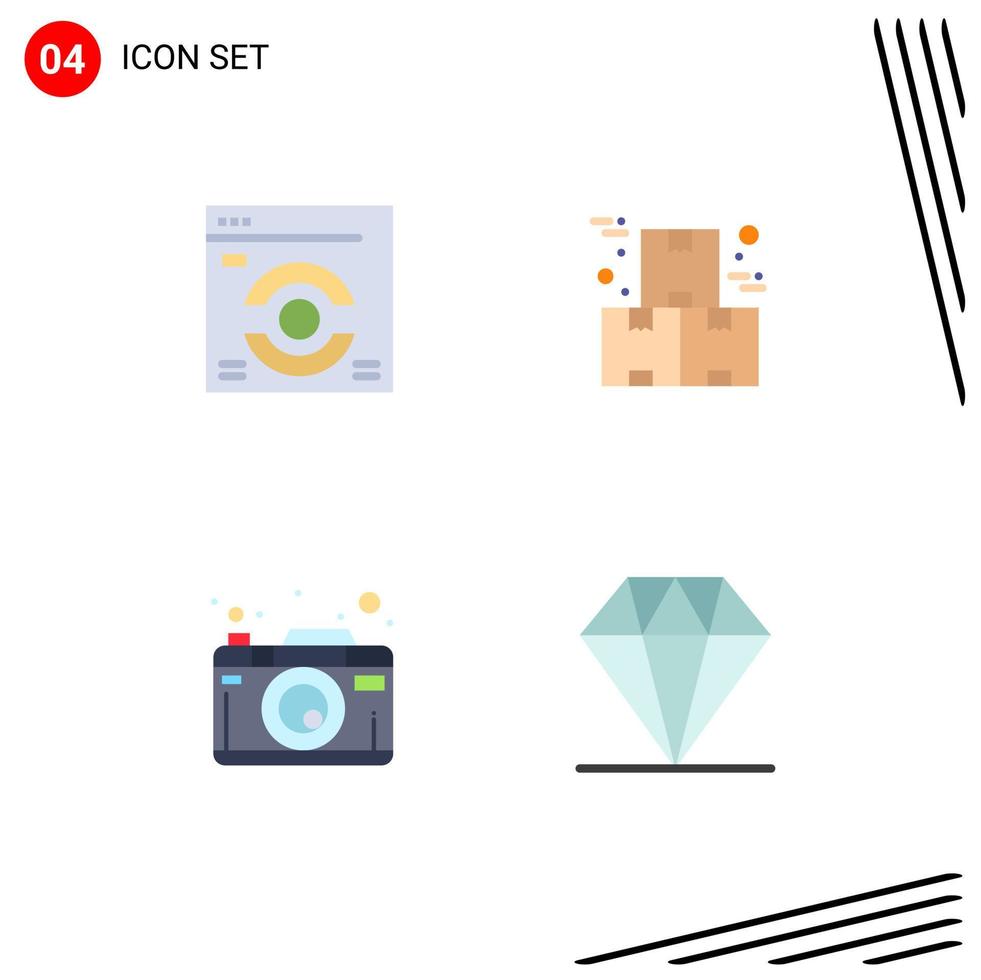 4 Universal Flat Icons Set for Web and Mobile Applications web page photo box product photography Editable Vector Design Elements