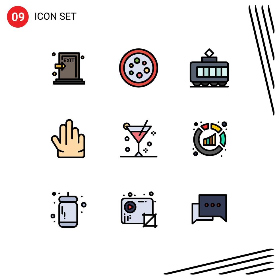 símbolos de iconos universales grupo de 9 colores planos de línea de relleno modernos de cóctel tres elementos de diseño vectorial editables de transporte manual de laboratorio vector