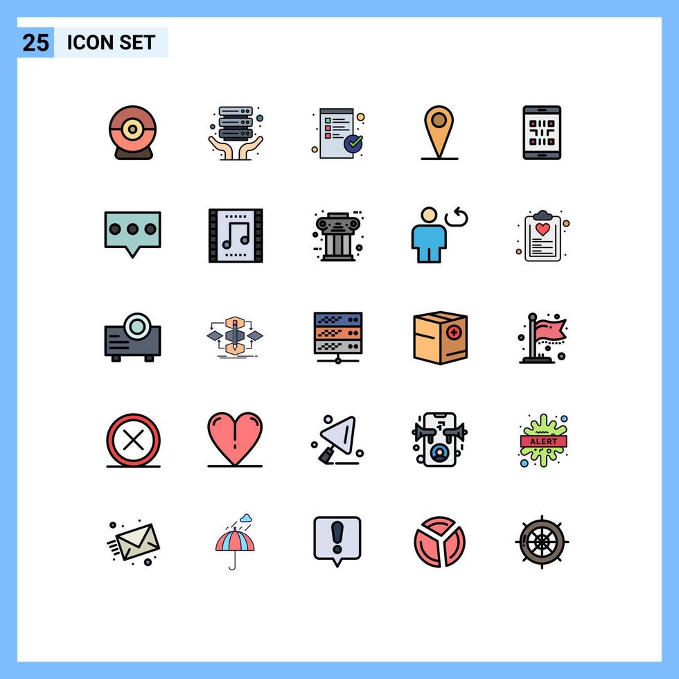 Modern Set of 25 Filled line Flat Colors Pictograph of bubble qr list phone code Editable Vector Design Elements