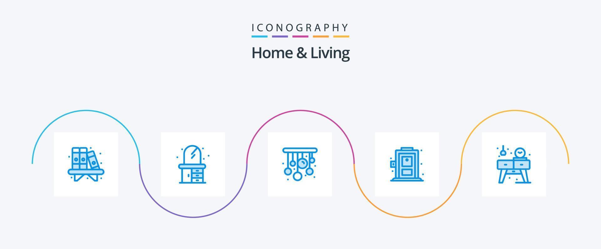 Paquete de 5 íconos Home and Living Blue que incluye . mesa. viviendo. viviendo. puerta vector