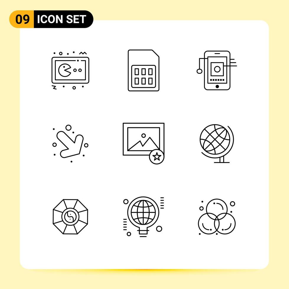 paquete de iconos de vector de stock de 9 signos y símbolos de línea para elementos de diseño de vector editables de hardware de flecha hacia abajo favorito