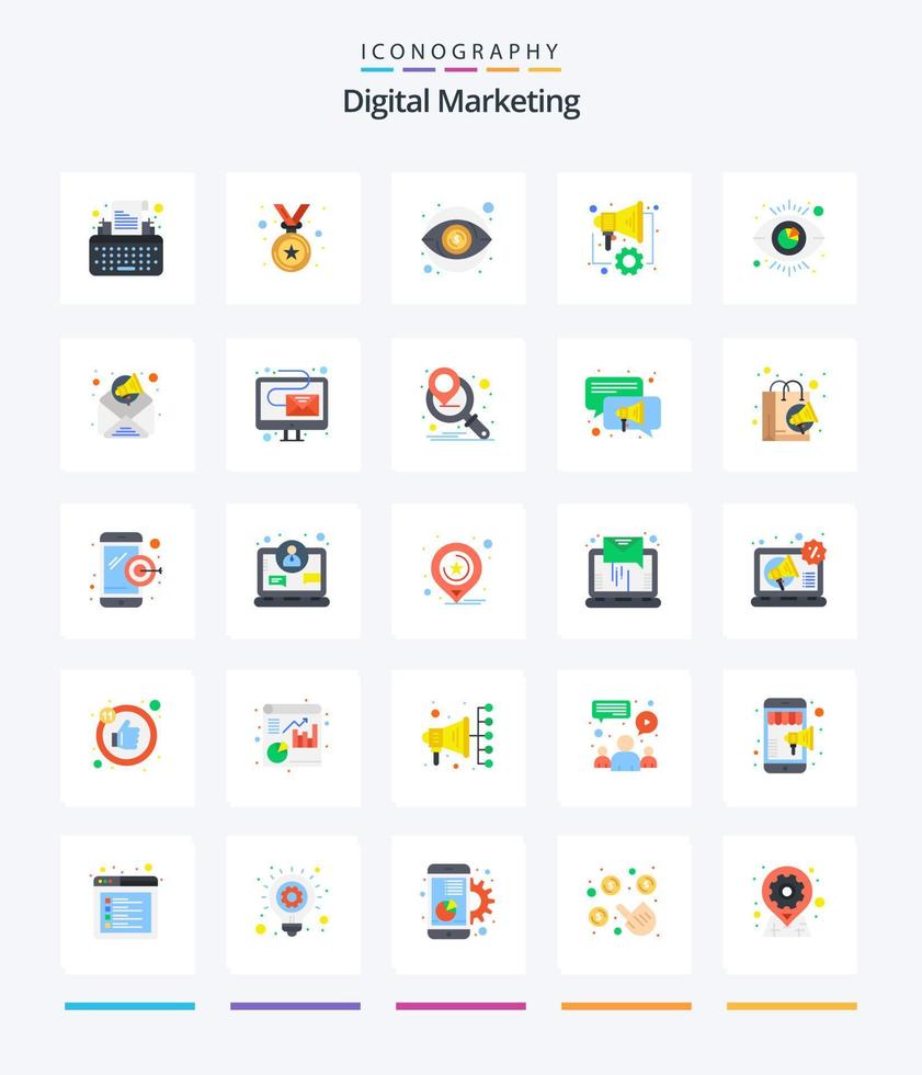 Creative Digital Marketing 25 Flat icon pack  Such As visibility. eye. view. speaker. digital vector