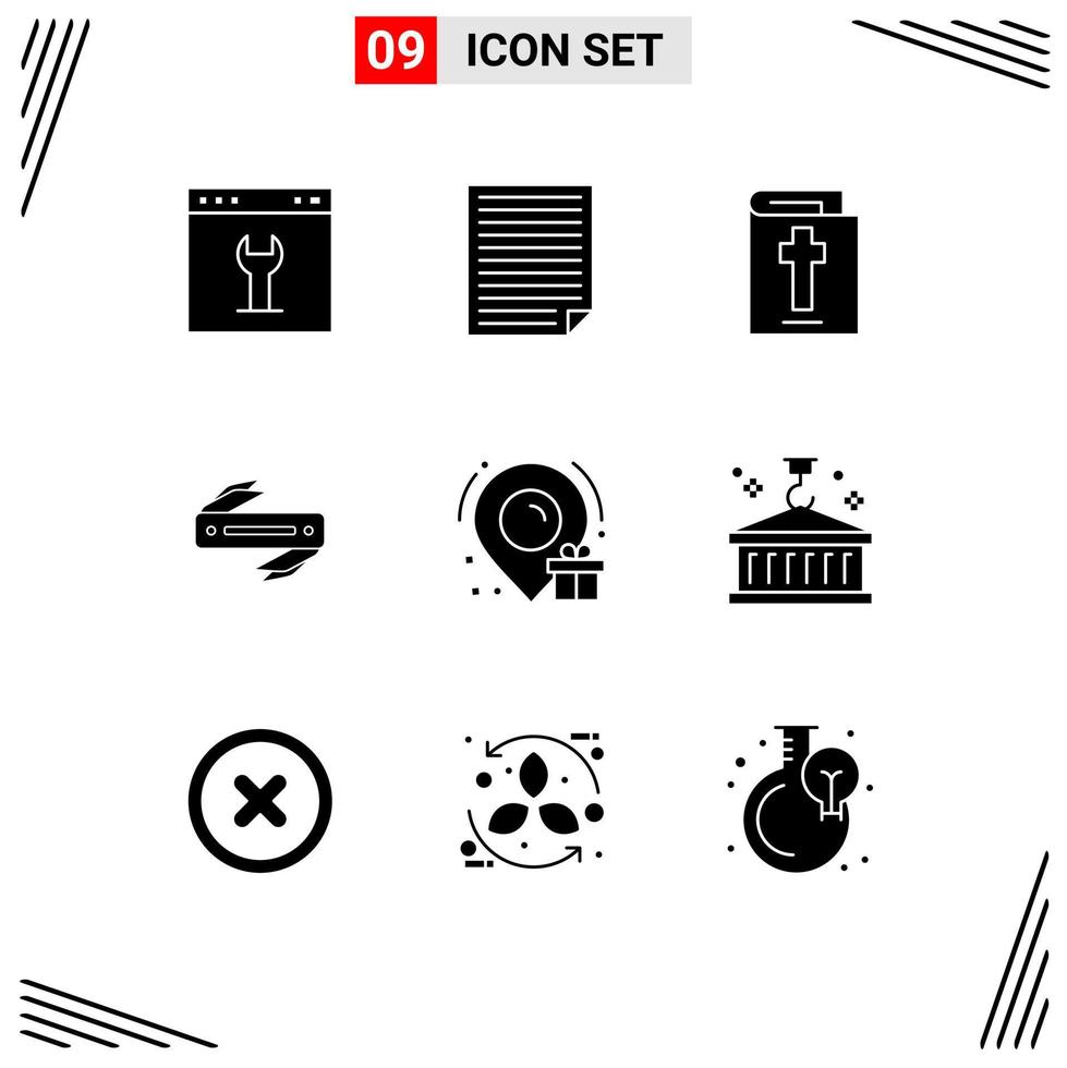 9 Thematic Vector Solid Glyphs and Editable Symbols of birthday sharp paper razor holiday Editable Vector Design Elements