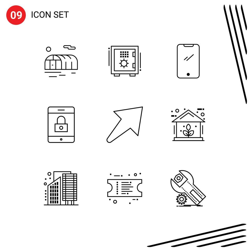 Set of 9 Commercial Outlines pack for right mobile phone lock iphone Editable Vector Design Elements