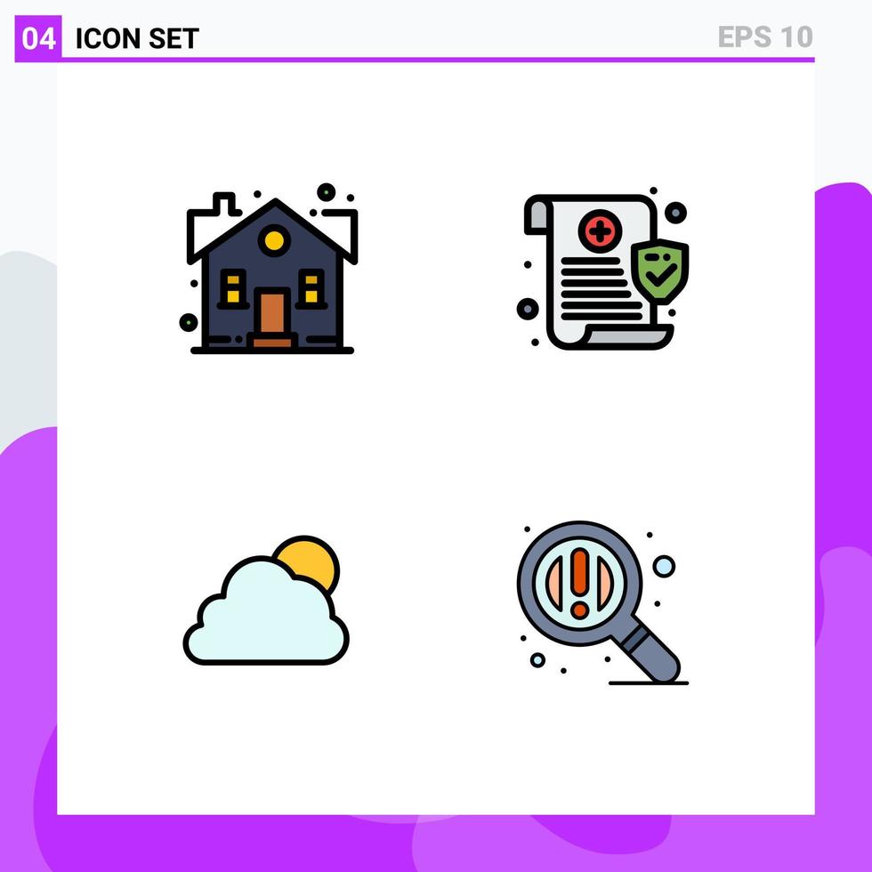 grupo de símbolos de icono universal de 4 colores planos de línea de relleno modernos de cielo de construcción dulce hogar datos sol elementos de diseño vectorial editables vector