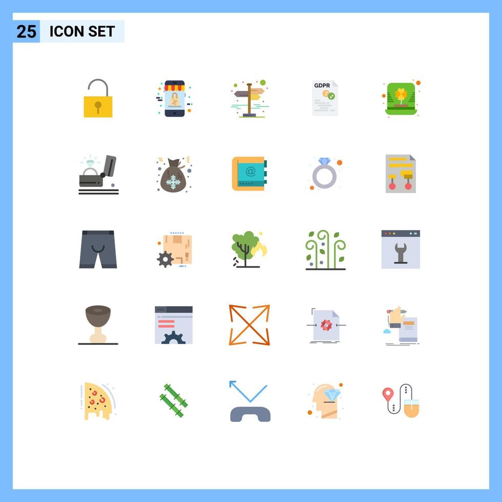 Mobile Interface Flat Color Set of 25 Pictograms of hat secure direction gdpr eu Editable Vector Design Elements