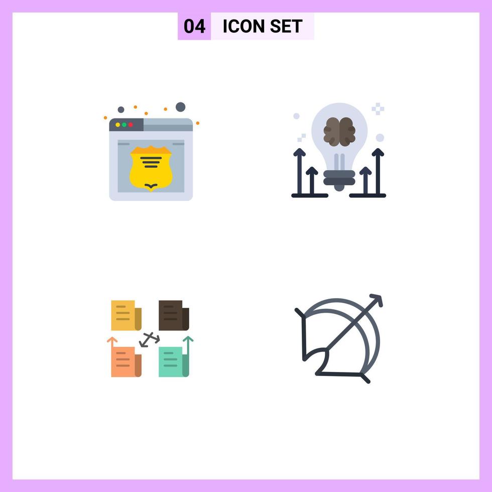Set of 4 Vector Flat Icons on Grid for hosting exchange web bulb folder Editable Vector Design Elements