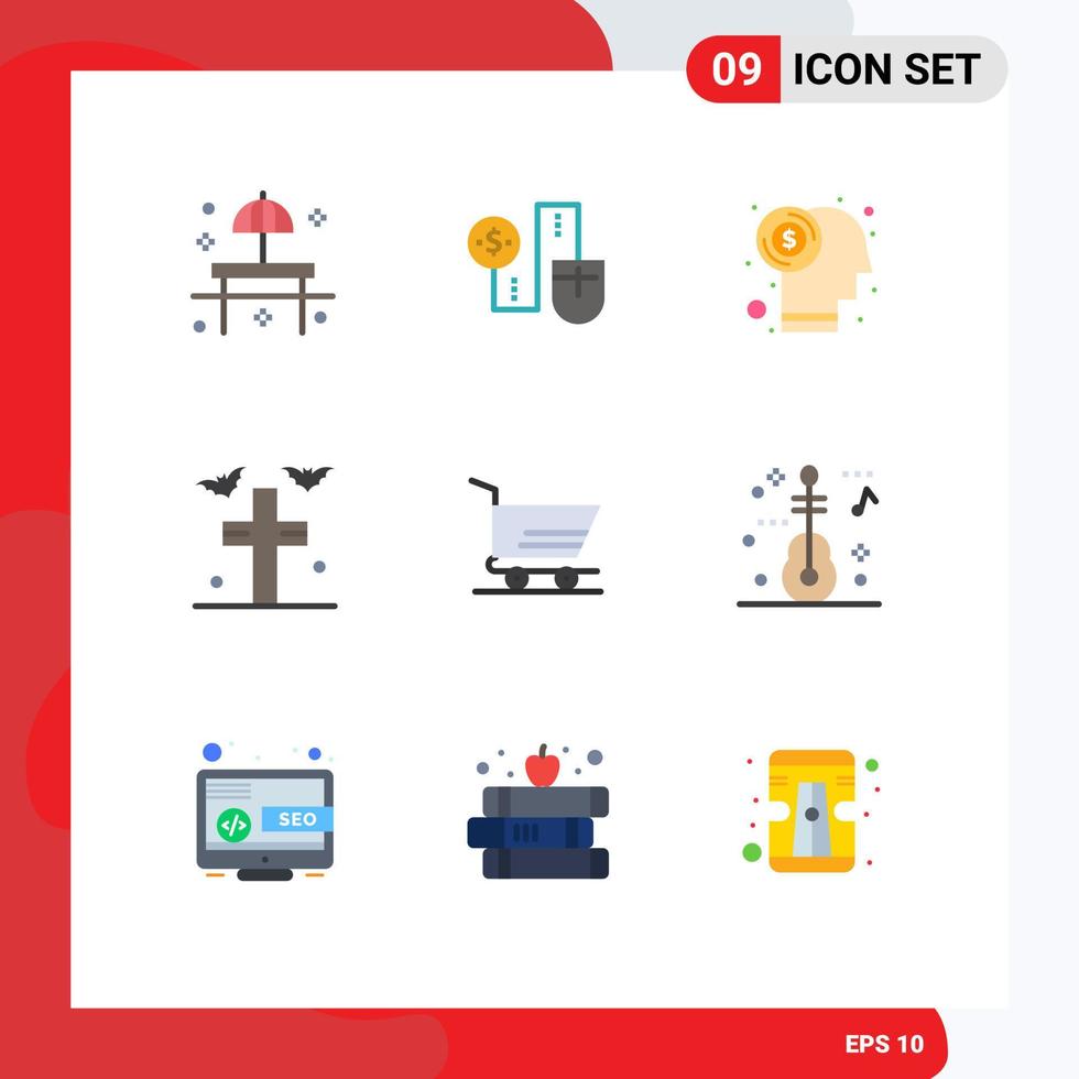 Universal Icon Symbols Group of 9 Modern Flat Colors of yard grave dollor bats dollar Editable Vector Design Elements