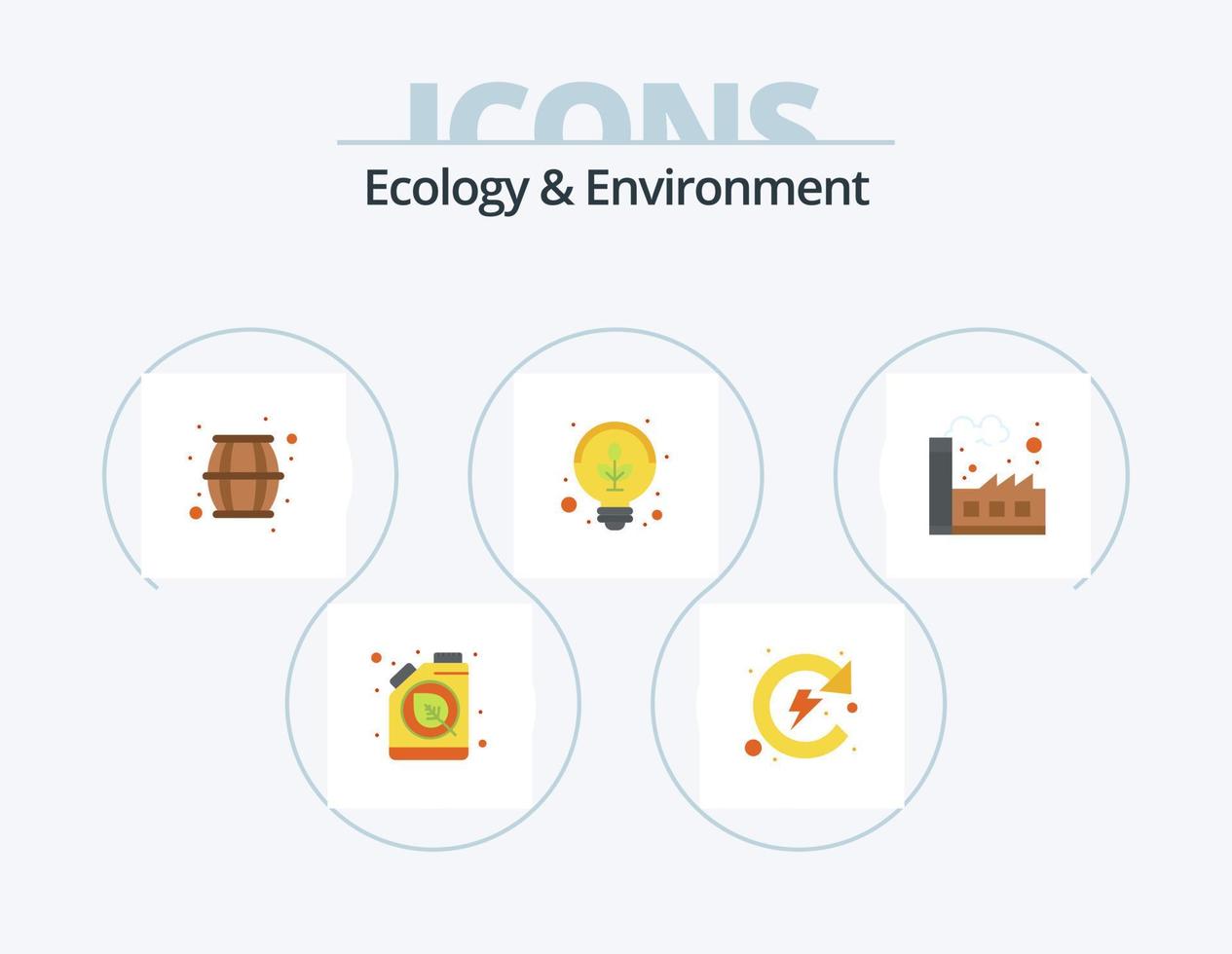 ecología y medio ambiente icono plano paquete 5 diseño de iconos. verde. ligero. barril. lámpara. energía vector