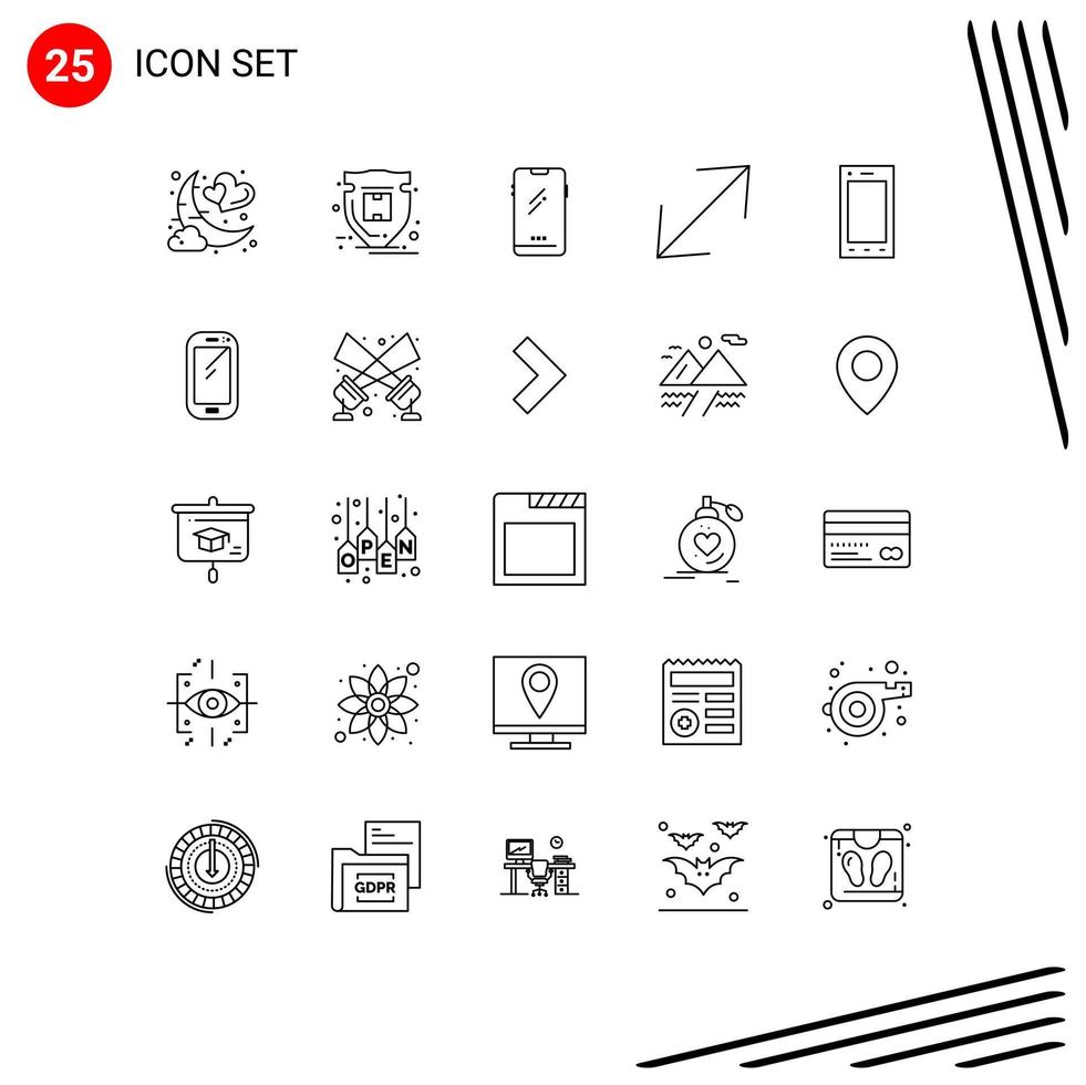 25 Thematic Vector Lines and Editable Symbols of devices corner parcel arrow android Editable Vector Design Elements
