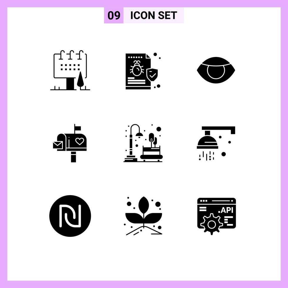 grupo de 9 signos y símbolos de glifos sólidos para el buzón de correo de seguridad del correo postal elementos de diseño de vectores editables humanos