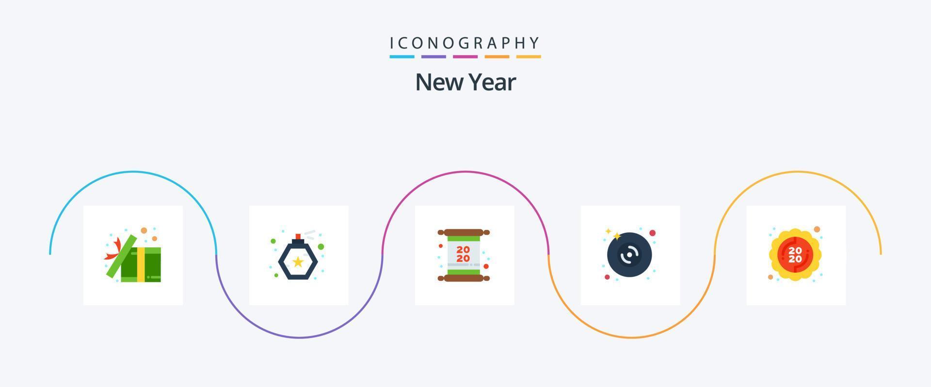 New Year Flat 5 Icon Pack Including new. music dvd. card. multimedia. disk vector