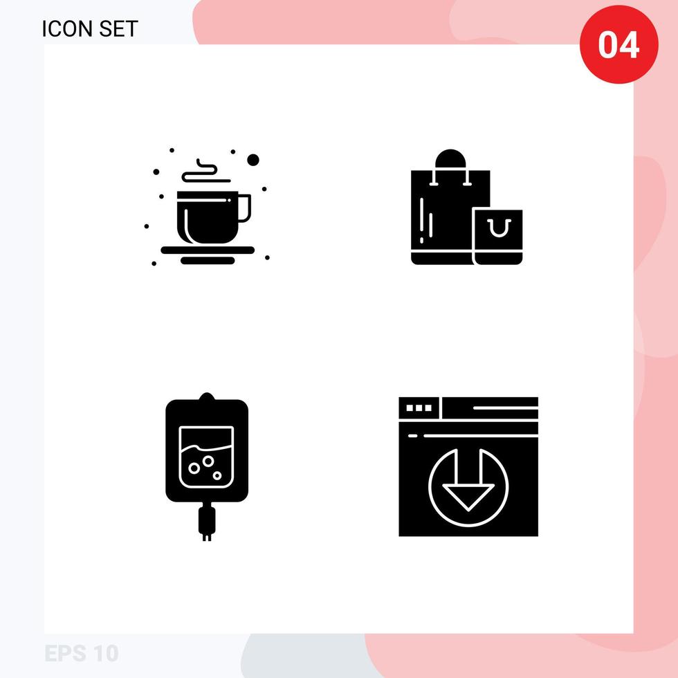 4 Universal Solid Glyph Signs Symbols of cup test tea place market samples Editable Vector Design Elements