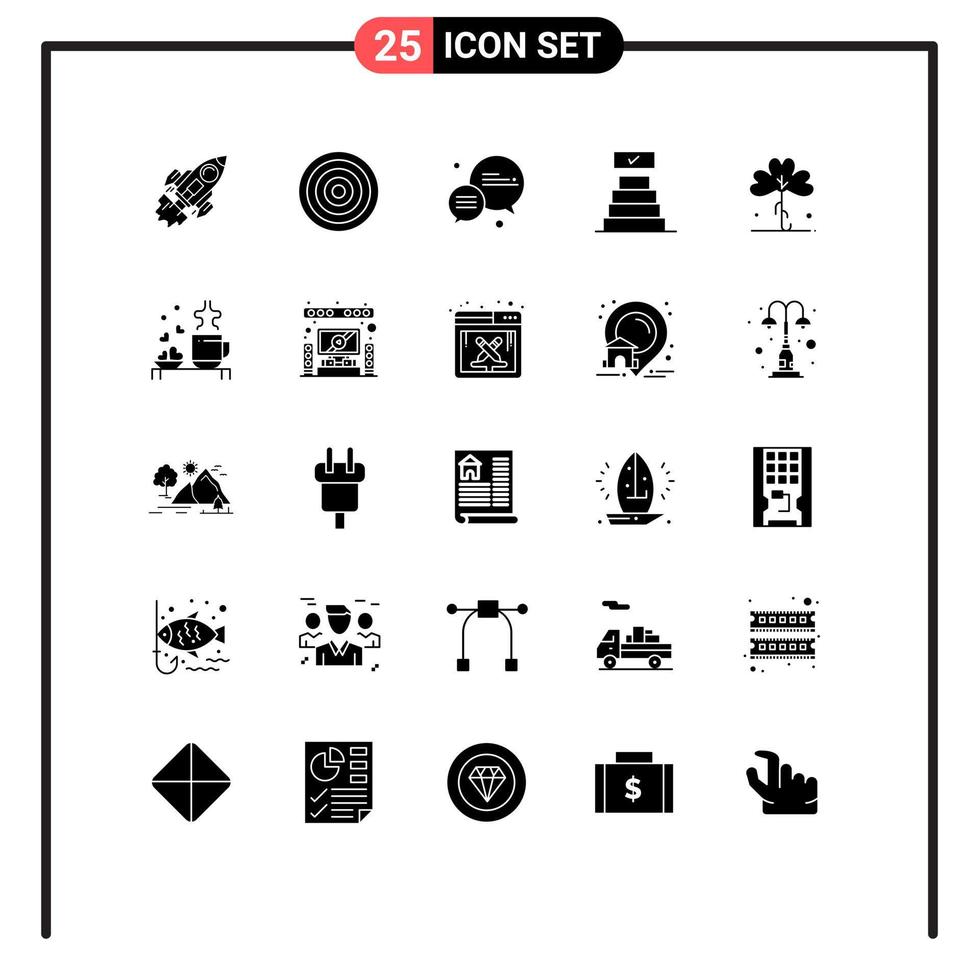 User Interface Pack of 25 Basic Solid Glyphs of green achievements equipment check mark message Editable Vector Design Elements