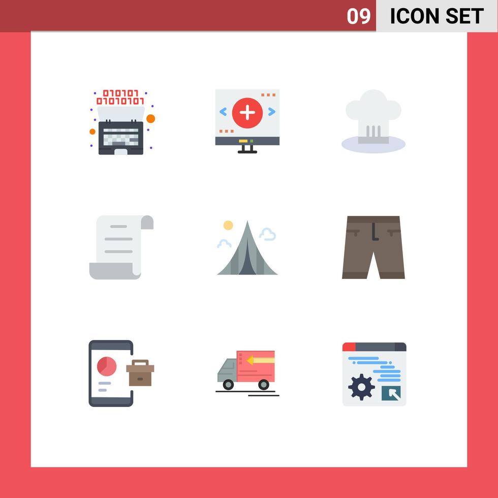 9 Universal Flat Color Signs Symbols of building log search document cook Editable Vector Design Elements