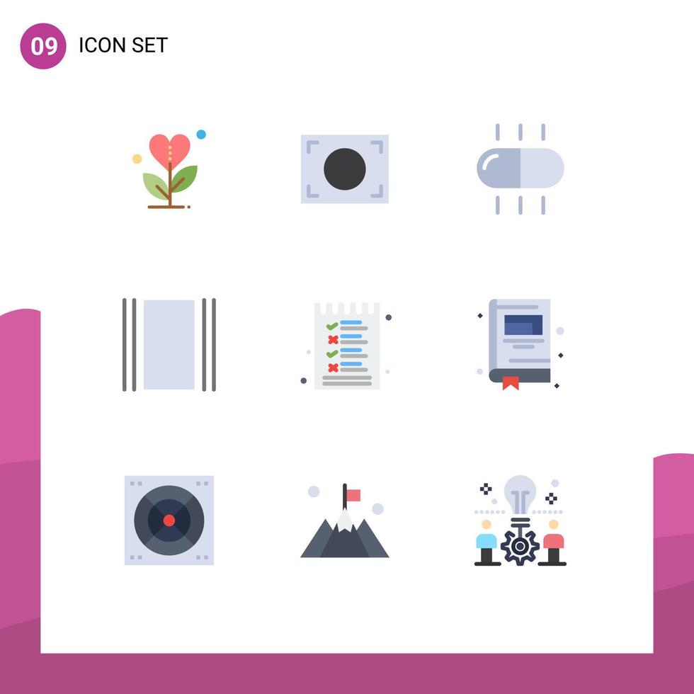 Mobile Interface Flat Color Set of 9 Pictograms of menu food drug layout flow Editable Vector Design Elements