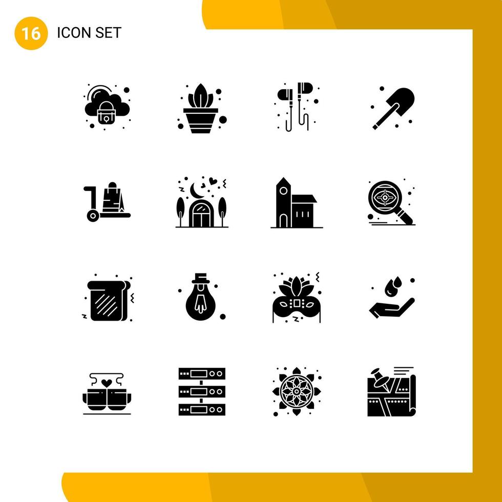 16 iconos creativos signos y símbolos modernos de comercio electrónico pala mano jardín excavación elementos de diseño vectorial editables vector