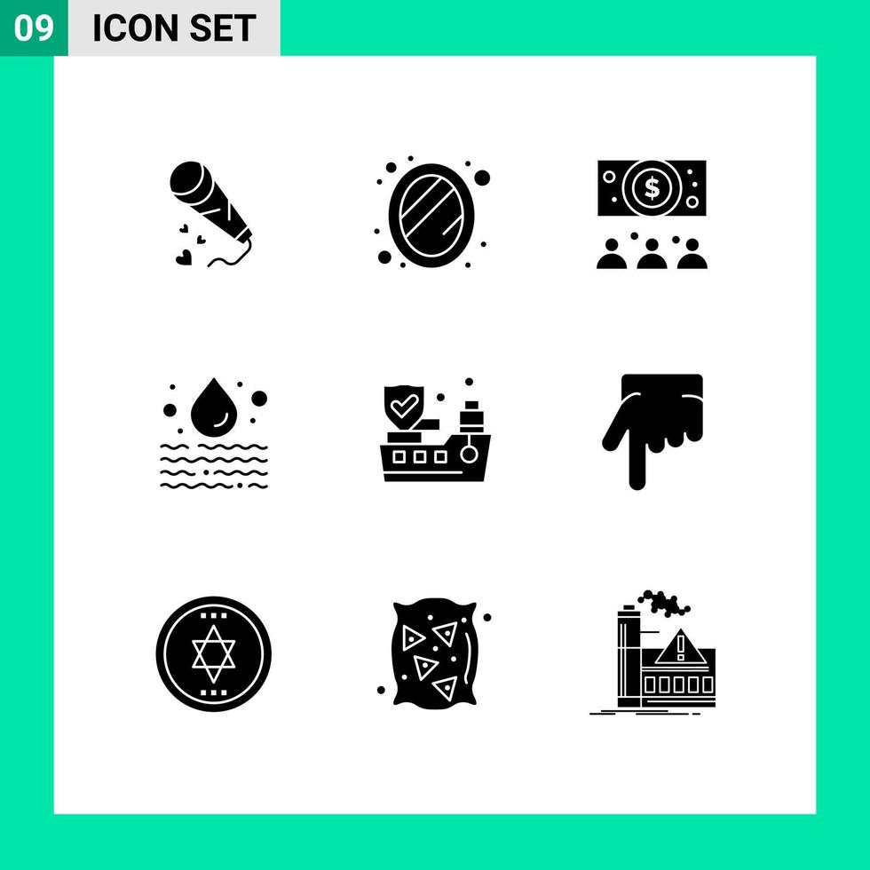 Pack of 9 creative Solid Glyphs of insurance waste decoration pollution water Editable Vector Design Elements