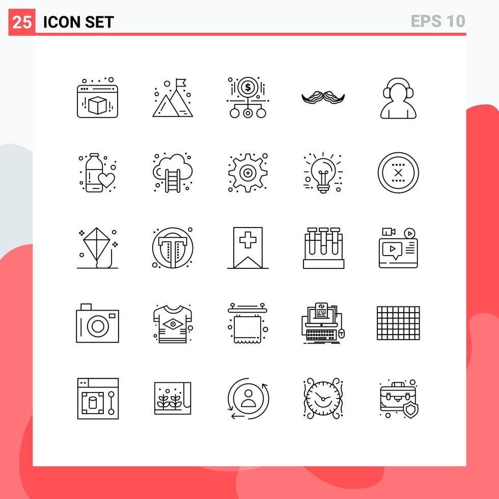 25 User Interface Line Pack of modern Signs and Symbols of avatar male magnifying movember moustache Editable Vector Design Elements