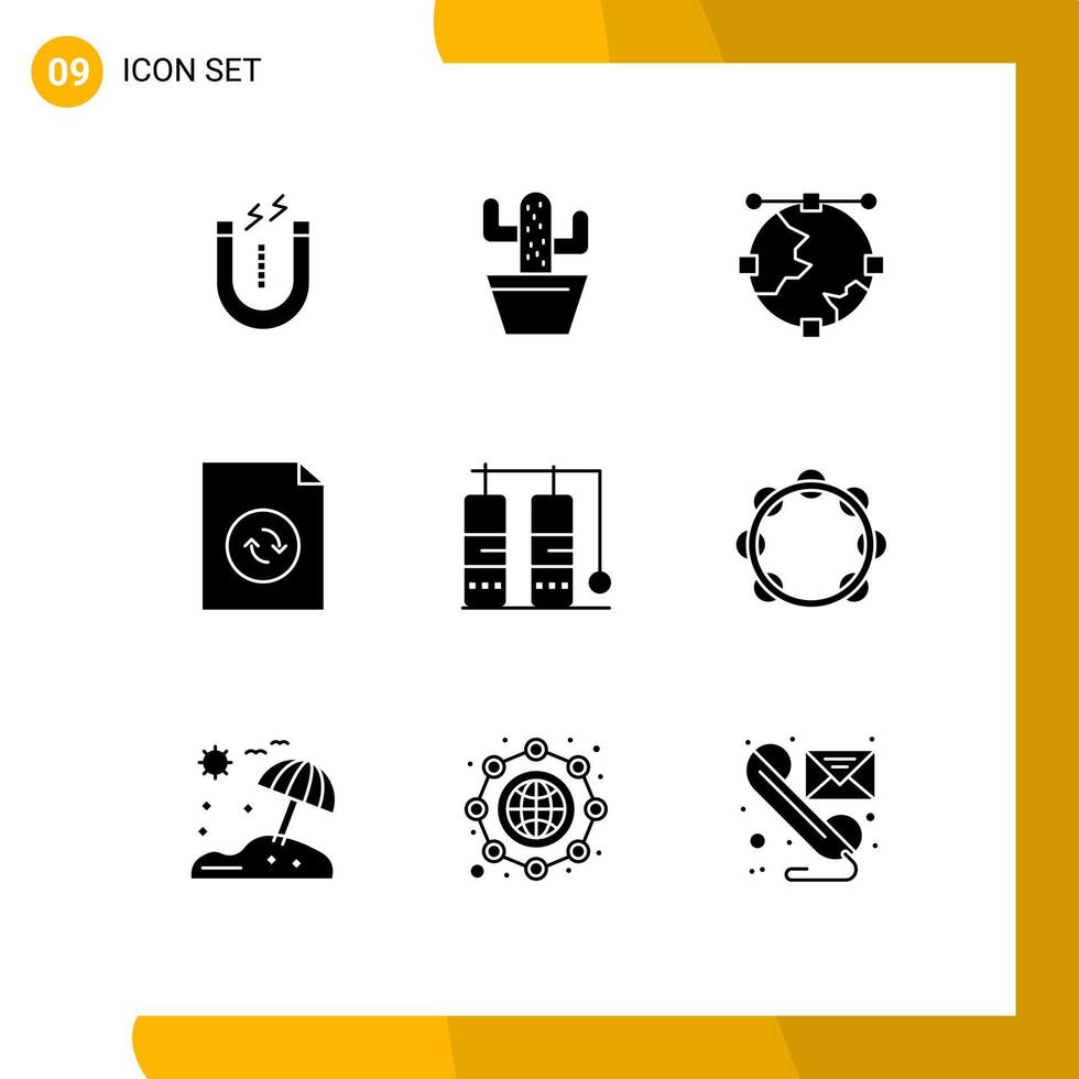 Pictogram Set of 9 Simple Solid Glyphs of travel sync anchor file line Editable Vector Design Elements
