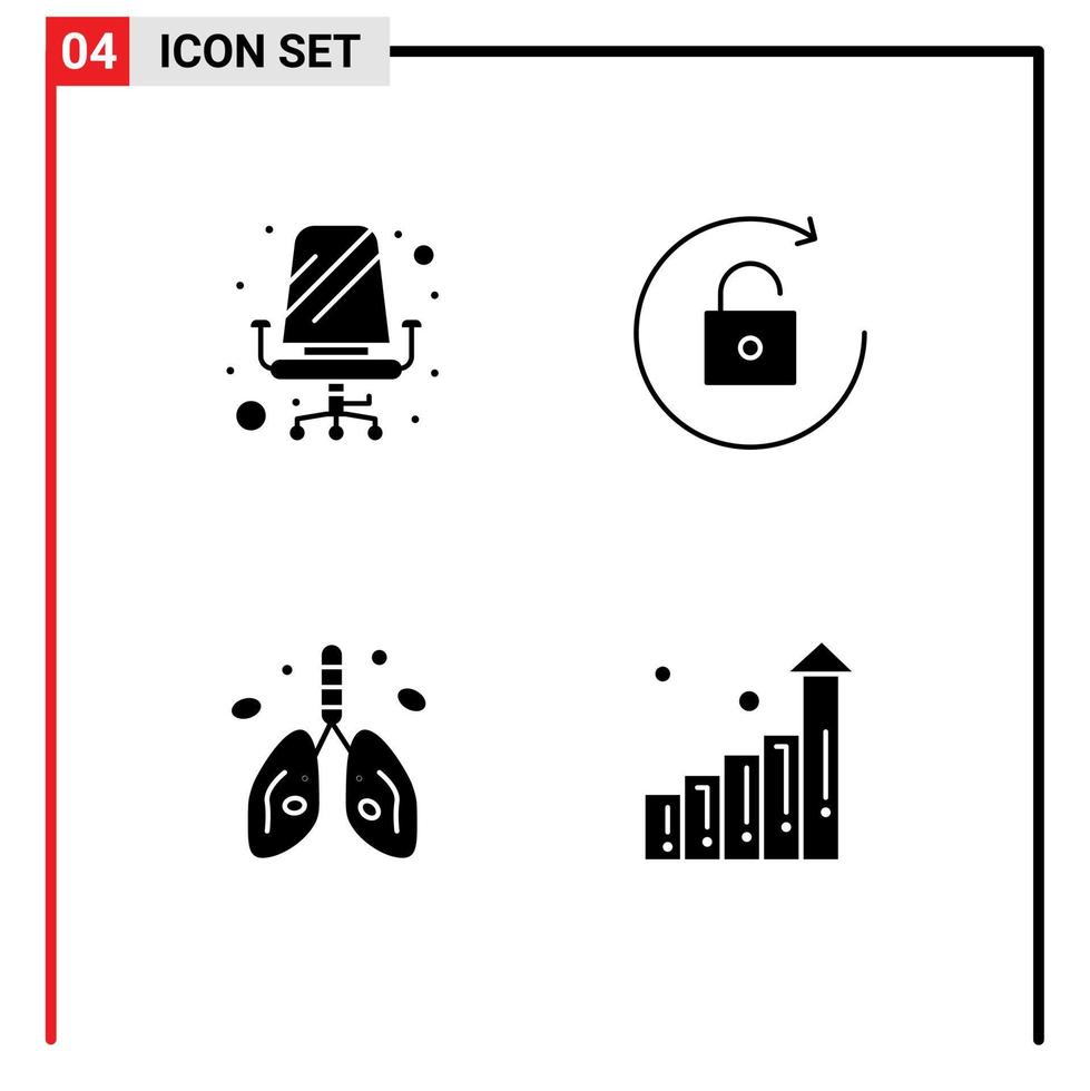 paquete de iconos de vector de stock de 4 signos y símbolos de línea para silla corazón sentado desbloquear órgano elementos de diseño de vector editables