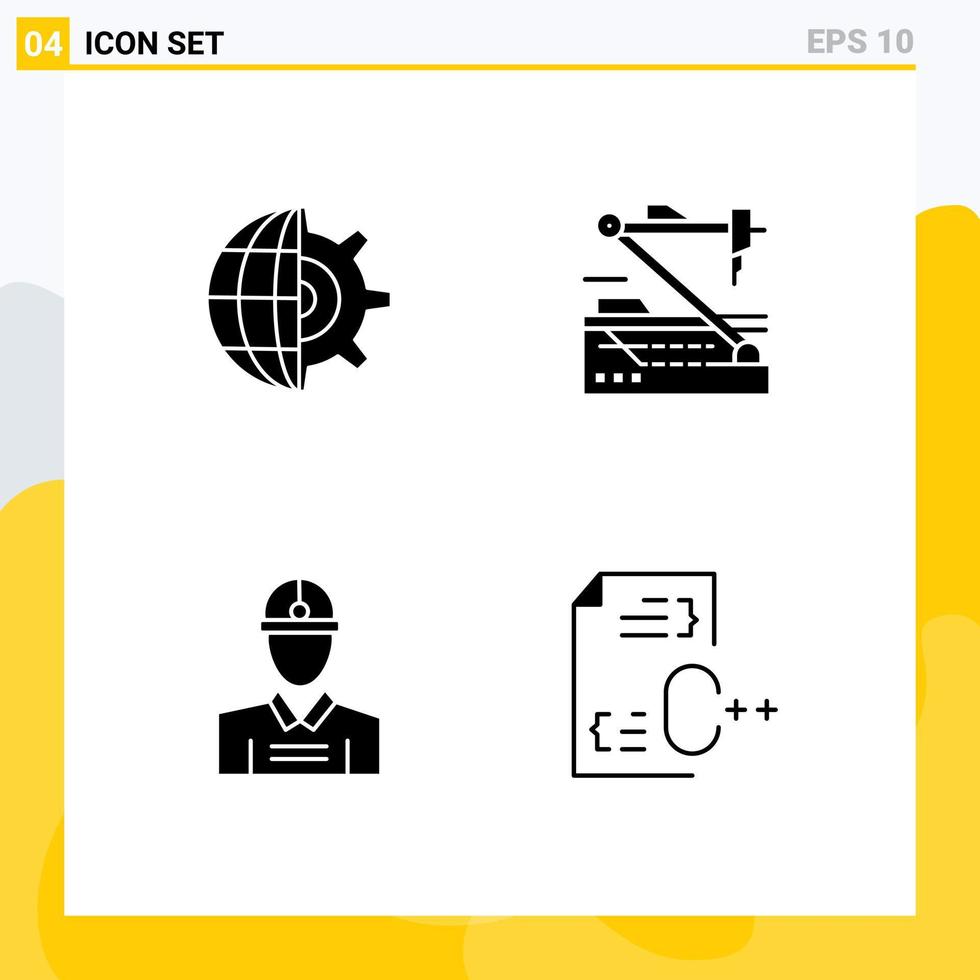 User Interface Pack of 4 Basic Solid Glyphs of gear construction business medicine worker Editable Vector Design Elements