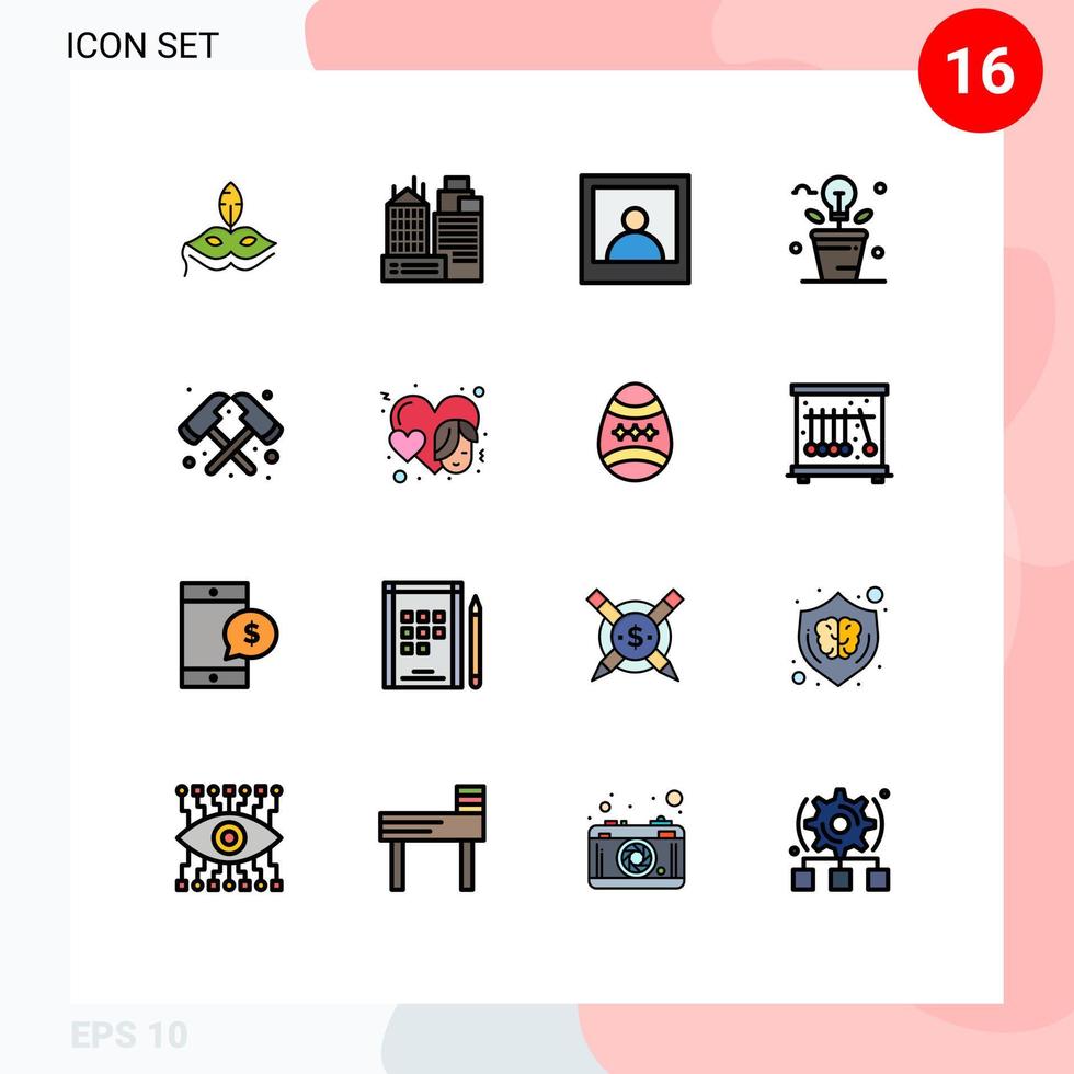 16 Flat Color Filled Line concept for Websites Mobile and Apps firefighter axe man plant idea Editable Creative Vector Design Elements