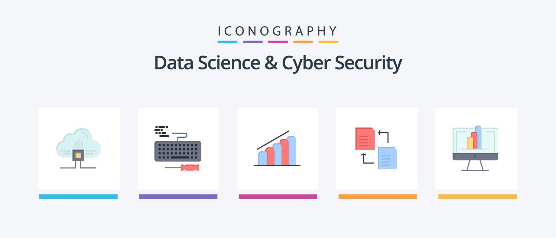 Data Science And Cyber Security Flat 5 Icon Pack Including monitor. scince. chart. share. data. Creative Icons Design vector