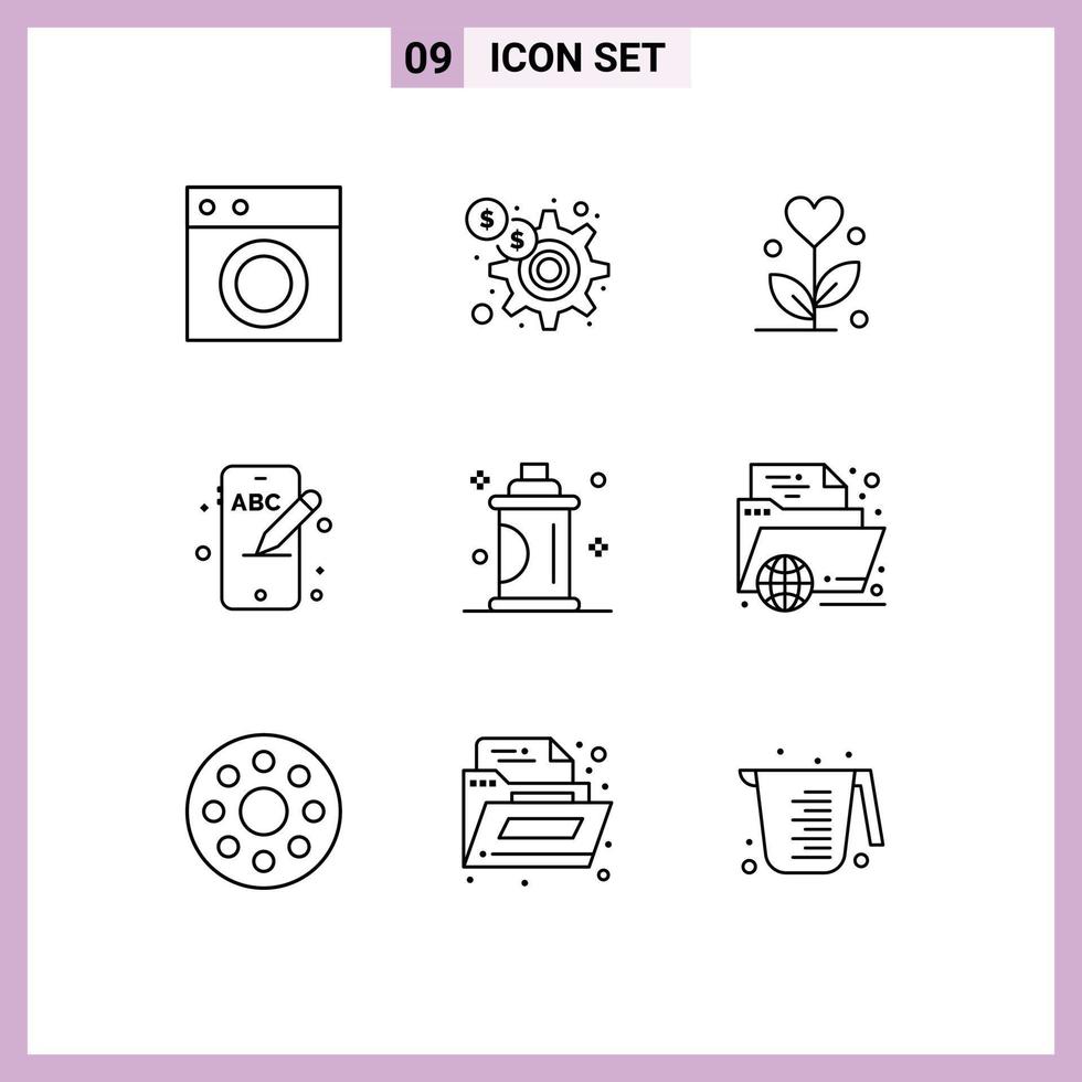 conjunto de 9 iconos de interfaz de usuario modernos símbolos signos para preparar elementos de diseño de vectores editables de corazón de educación de marketing telefónico
