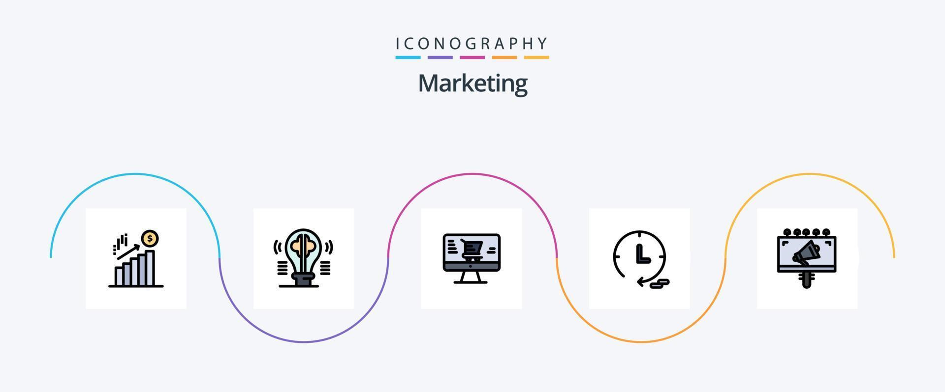 Marketing Line Filled Flat 5 Icon Pack Including billboard. ad. imagination. watch. marketing vector