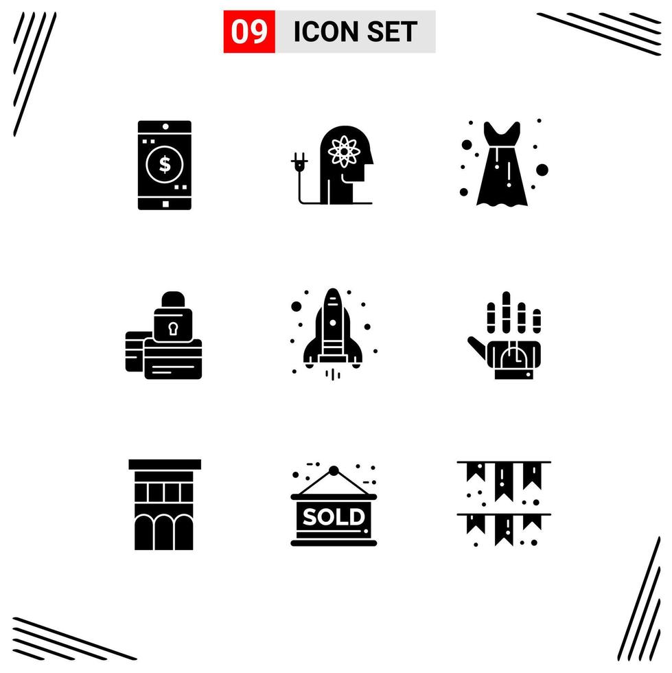 Pictogram Set of 9 Simple Solid Glyphs of security payment mind credit banking Editable Vector Design Elements