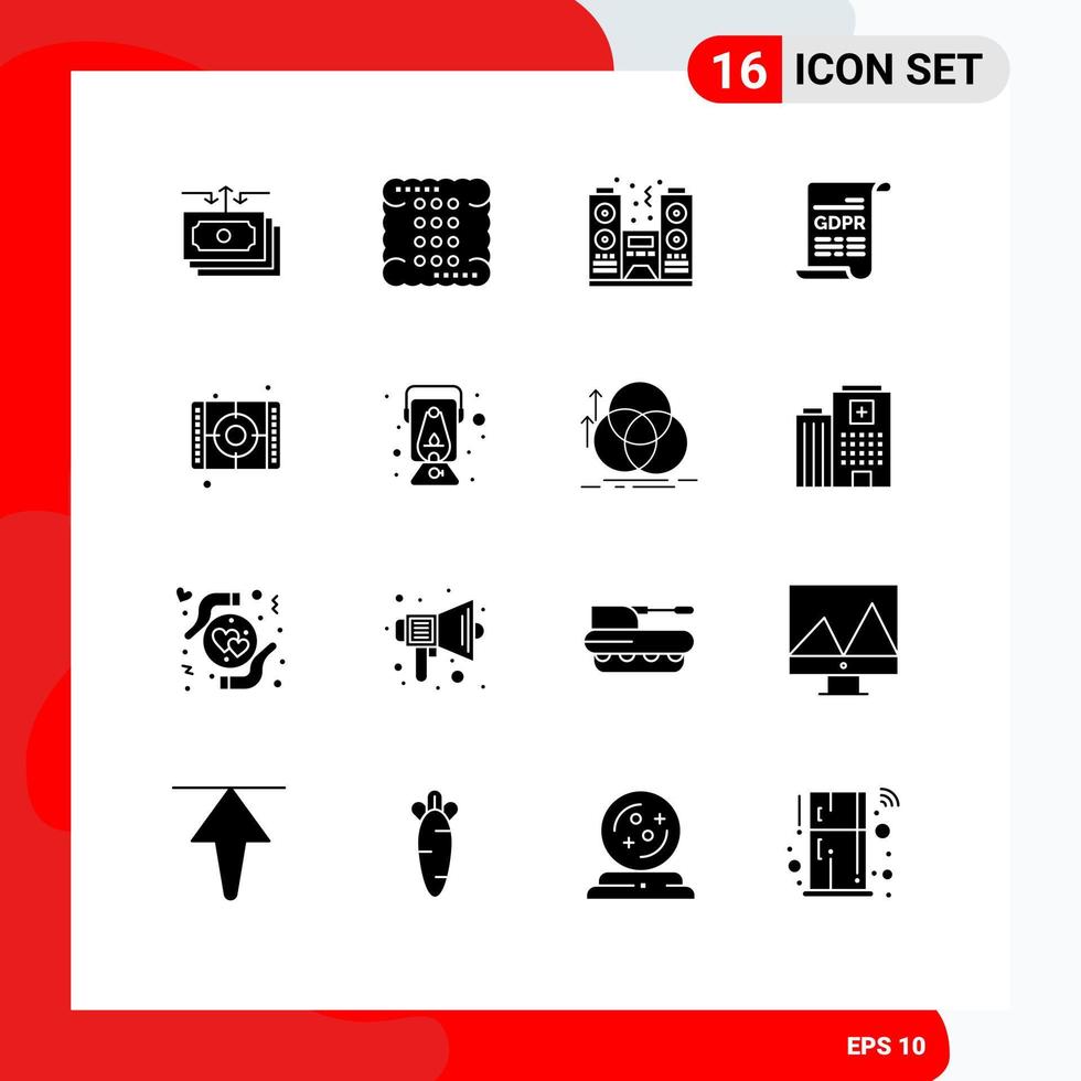 Set of 16 Modern UI Icons Symbols Signs for general data protection form food consent party Editable Vector Design Elements