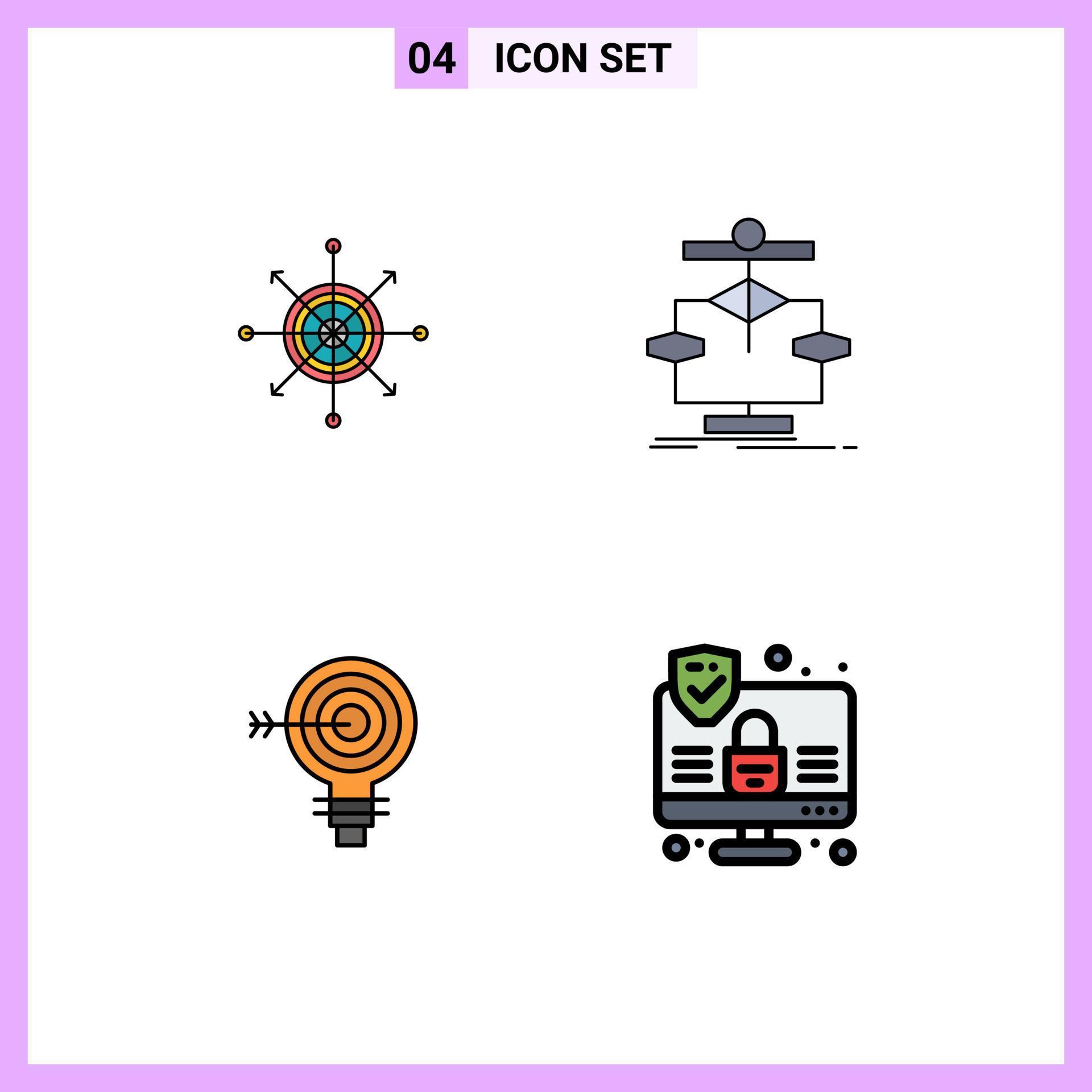 Group of 4 Filledline Flat Colors Signs and Symbols for focus flow ...