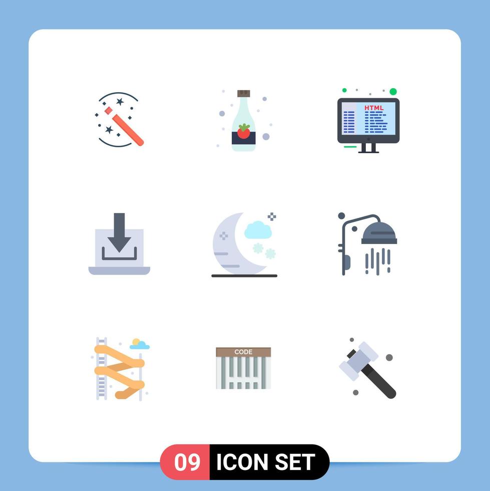 9 User Interface Flat Color Pack of modern Signs and Symbols of holiday download code down laptop Editable Vector Design Elements